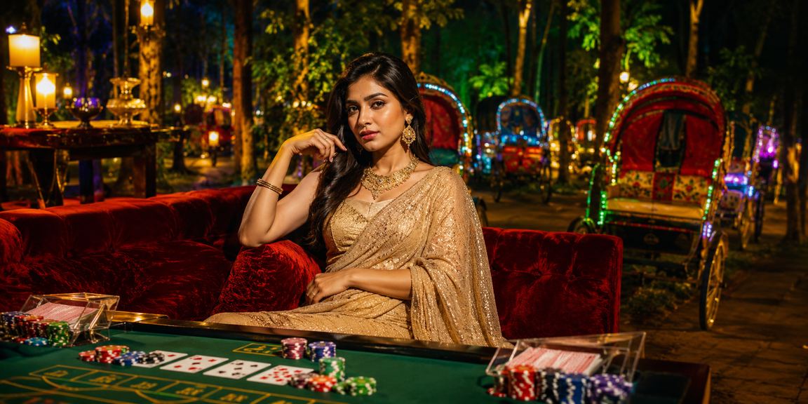 kb8 baccarat game and voucher offer against a rickshaw backdrop in Dhaka